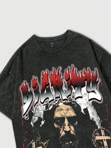 ROMWE MEN Street Life 男士休闲雪花图案印花短袖 T 恤，适合春夏季、学校