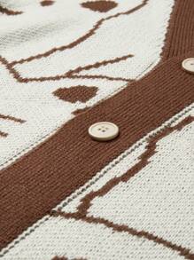 Manfinity EZcore 男士休闲撞色卡通图案开衫，秋季外出休闲落肩厚实猫咪图案开衫，送给老公、男友的礼物，猫咪开衫，可爱开衫，猫咪毛衣，小猫开衫，卡哇伊开衫，长袖上衣 - 彩色 - 查看 4