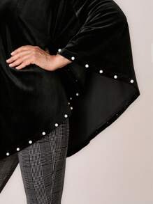 Miaspire Women's Oversized Crew Neck Batwing Sleeve Faux Pearl Decor Casual Blouse, Spring And Summer