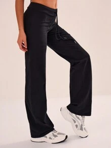 Musera Sport Low Waist Drawstring Straight Leg Yoga Pants, Padel, Tennis, Pickleball Gym Fitness Fall  Pilates Daily Casual - Black - View 4