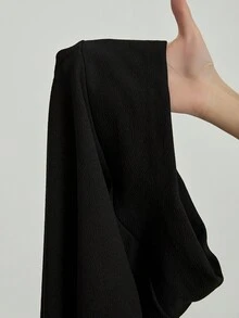 SHEIN Tall 纯色弹力高腰蚂蚁布长裤 - 黑色 - 查看 7