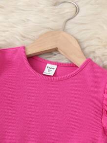 SHEIN Young Girl Solid Color Knit Round Neck Gigot Sleeve Fitted Casual Dress With Sling Bag