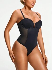 SHAPORA 女士纯色简约日常紧身衣 - 黑色 - 查看 7