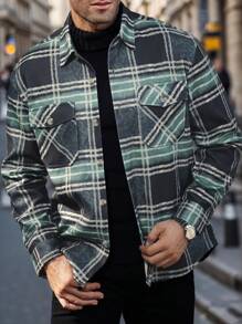 Manfinity Homme Men's Casual Plaid Shacket, Autumn - Green - View 1