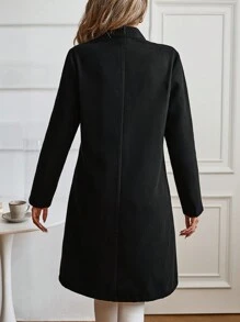 SHEIN Clasi 中长款纯色针织大衣，秋冬 - 黑色 - 查看 2