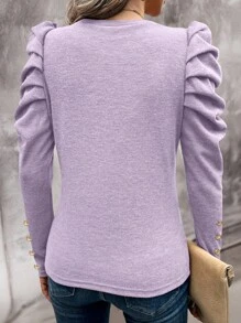 SHEIN Clasi 女士圆领长袖时尚修身休闲潮流 T 恤，秋季 T 恤 - 紫色 - 查看 2