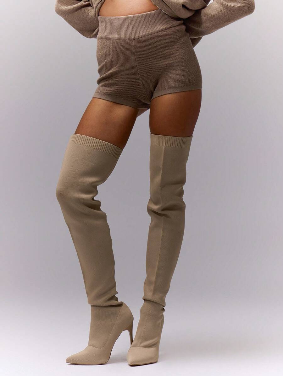 MUSERA Knit High Waist Mini Shorts - Coffee Brown - View 1