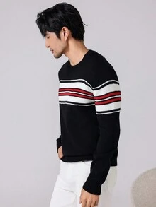 Manfinity Homme Áo len sọc màu tương phản thường ngày cho nam, mùa thu - Nhiều màu - Xem 8