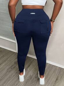 Slaydiva 大码黑色修身 V 腰口袋褶皱裤，适合春/夏/秋/冬 - F 码 - 藍色 - 查看 5