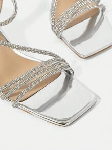 CUCCOO SZL Sandalias de tacón alto de punta abierta para mujeres, tacones transparentes de moda, adecuados para zapatos de vacaciones de todas las estaciones de verano Halloween Navidad Fiesta de discoteca Salida nocturna sexy Otoño - Plateado - Ver 4