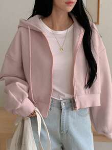 DAZY 女式短款宽松休闲羊毛连帽衫拉链运动衫夹克