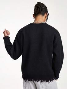 Manfinity EMRG Suéter rasgado con estampado de telaraña y letras de moda para hombre, otoño