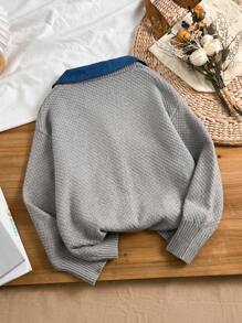 Cardigan ample à col châle et manches longues pour fille préadolescente, style blocs de couleurs, pour l'automne et l'hiver