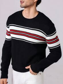 Manfinity Homme Áo len sọc màu tương phản thường ngày cho nam, mùa thu - Nhiều màu - Xem 6