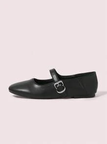 CUCCOO DOLLMOD Zapatos cómodos de estilo Mary Jane de punta redonda, 2024, negros, nuevos, versátiles, de estilo simple con correa, planos, para el otoño, apta para ir al trabajo y como disfraz de bruja en Halloween - Negro - Ver 2