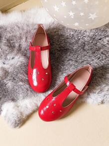 1pair Fashionable Girls Hollow Out Flat Shoes For Spring/Fall - Red - View 1