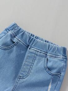 2 pezzi Set composto da felpa con stampa di lettere in stile casual Y2K e jeans in denim consumato per ragazze, autunno/inverno - Bianco - Visualizzare 5