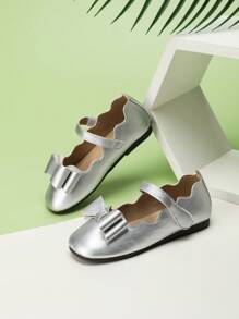 钩环公主鞋，银色蝴蝶结防滑舒适软底凉鞋，时尚 - 銀色 - 查看 4