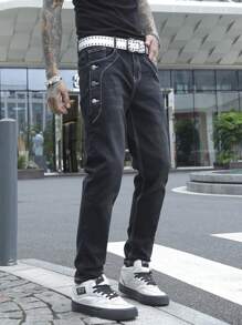 Manfinity EMRG Men's Casual Washed Tapered Jeans - Black - View 3