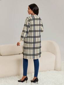 SHEIN Lady 春夏休闲优雅工作格子条纹女式开衫女式外套、长袖上衣 - 彩色 - 查看 2