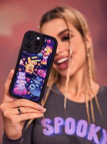 SHEIN X Care Bears Cartoon Bear Pattern Black Phone Case,Compatible With IPhone - Multicolor - View 2
