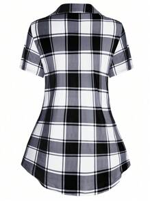 SHEIN LUNE Plus Plaid Print Crisscross Front 2 In 1 Tee Graphic Tees Women Tops