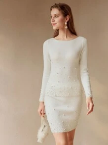 MOTF PREMIUM 人造珍珠细节纯色修身毛衣