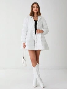 Enchnt Chaqueta gruesa con dobladillo en línea A que ciñe la cintura para mujer, vestido casual, vestido de otoño, chaqueta de otoño e invierno - Blanco - Ver 7