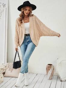 Chiquease Oversized Casual Batwing Sleeve  Flower Knitted Cardigan
