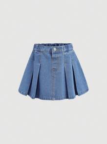SHEIN Baby Girl Casual Ruffled Denim Skirt - Light Wash - View 1