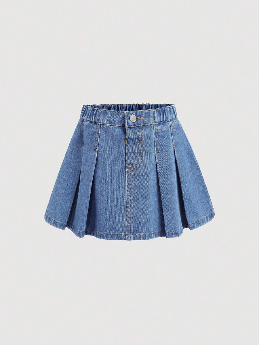 SHEIN Baby Girl Casual Ruffled Denim Skirt - Light Wash - View 1