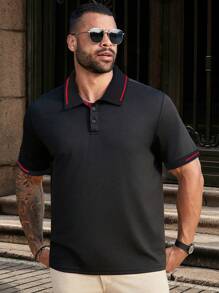 Manfinity Homme Men Plus Size Casual Color Block Short Sleeve Casual Polo Shirt For Daily Commute In Summer, For Going Out - Black - View 5