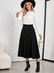 EMERY ROSE 1 件女士休闲纯色 A 字针织裙 - 黑色 - 查看 4