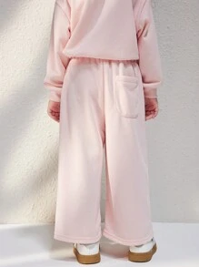 Blossori 年轻女孩优雅粉色松紧腰针织裤，秋冬 - 粉色 - 查看 2
