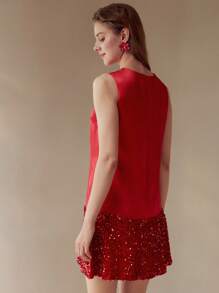 MOTF PREMIUM SOLID BOW DETAIL CONTRAST SEQUIN SHORT DRESS FOR NEW YEAR CLOTHES