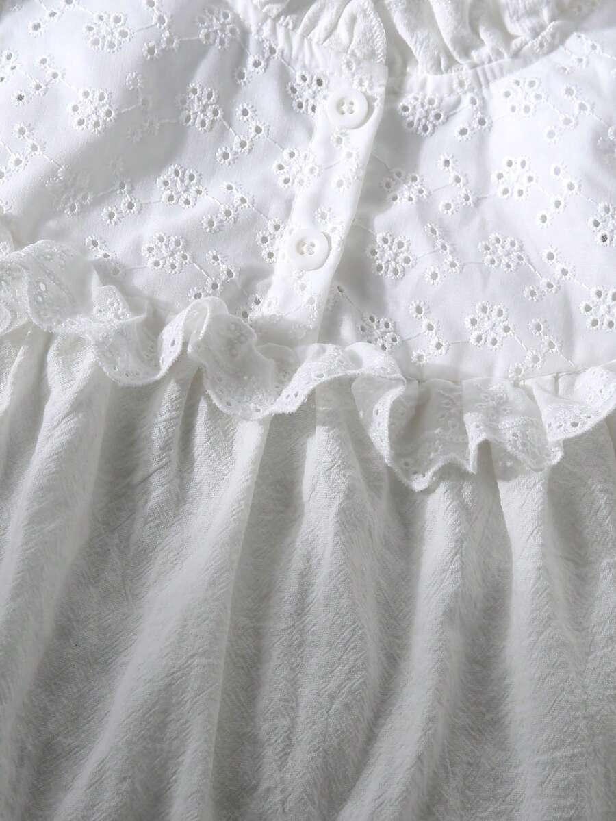 SHEIN Vintaside Kids Young Girls' Solid Color Puff Sleeve Casual Shirt