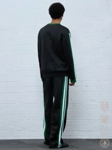 Manfinity VCAY 2pcs Men's Casual Colorblock Striped Letter Print Sweatshirt And Sweatpants Set, Autumn, For Fall Winter