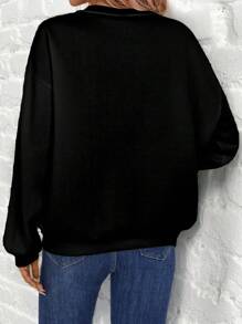 SHEIN LUNE 女士休闲简约印花肖像图案宽松圆领运动衫，夏季 - 彩色 - 查看 3