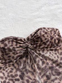 Soleia Top fasciante con stampa leopardata casual e intrecciata, estivo
