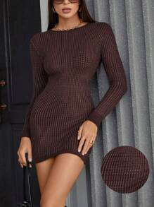 SHEIN Privé Elegant Figure-Flattering Beaded Body-Con Party Mini Dress Fall Cloth For Women