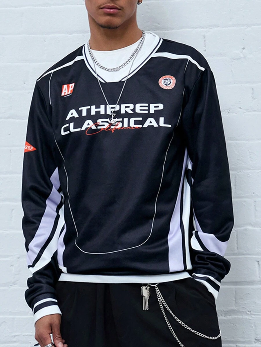 Manfinity VCAY Men's Casual Loose Letter Print Long Sleeve Pullover Sweatshirt, Fall Winter - Multicolor - View 1