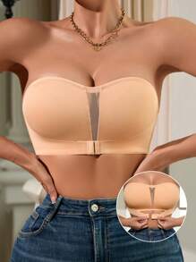 1 pieza Sujetador deportivo de malla cómodo y casual con cierre frontal en contraste para mujer - Albaricoque - Ver 8