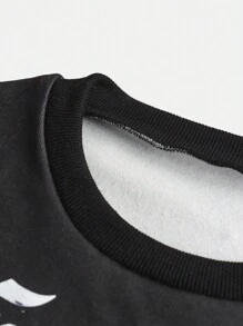 SHEIN 2 件套 Tween 女童时尚肖像图案运动衫和工装裤套装 - 黑色 - 查看 8