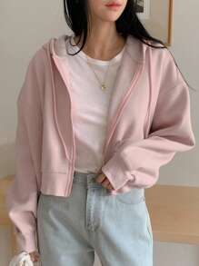 DAZY 女式短款宽松休闲羊毛连帽衫拉链运动衫夹克