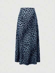 Chiquease Chân váy maxi dài đến đầu gối, in họa tiết toàn thân, kiểu dáng ngẫu nhiên, thích hợp cho kỳ nghỉ biển. - Xanh và trắng - Xem 2