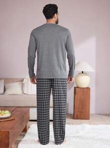 2 stuks heren ronde hals letter print lange mouwen top en geruite zak lange broek nachtkleding set