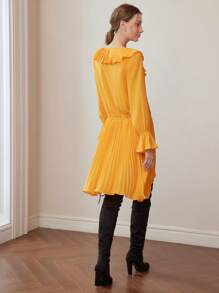 MOTF PREMIUM RUFFLE TRIM PLEATED FLOWY DRESS - Red - View 6