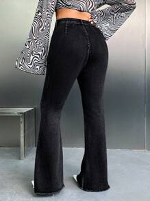 Dripcurv Celana Jeans Denim Kasual Model Lebar untuk Wanita Ukuran Plus, Pakaian Wanita Musim Gugur - Hitam - View 2