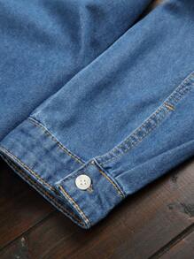 Manfinity Hypemode 男士春秋洗水牛仔休闲夹克 - 中等水洗藍 - 查看 6