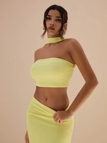 Glamine Áo ba lỗ không tay màu trơn đơn giản cho nữ - Màu vàng - Xem 6